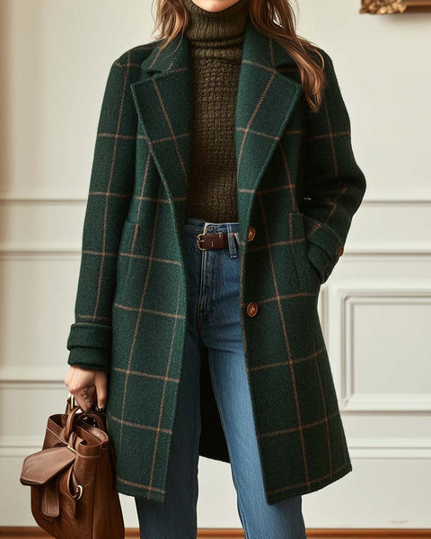 Eleanor | Manteau en Tweed à Carreaux avec Revers Rétro