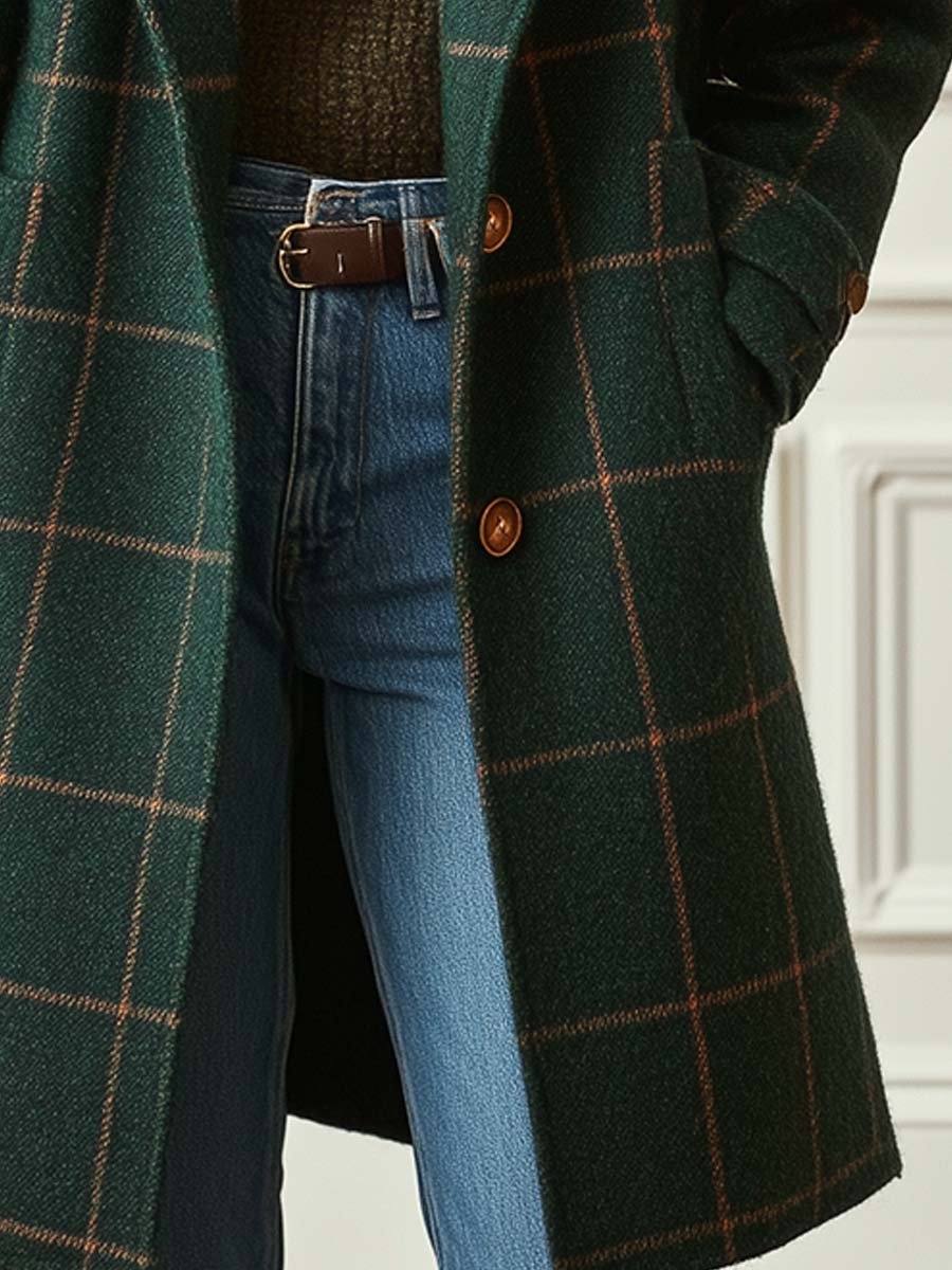 Eleanor | Manteau en Tweed à Carreaux avec Revers Rétro