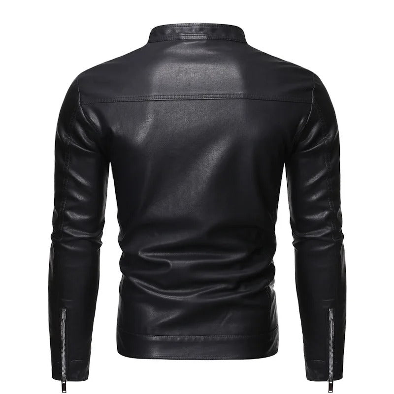 Veste en Cuir à Col Montant