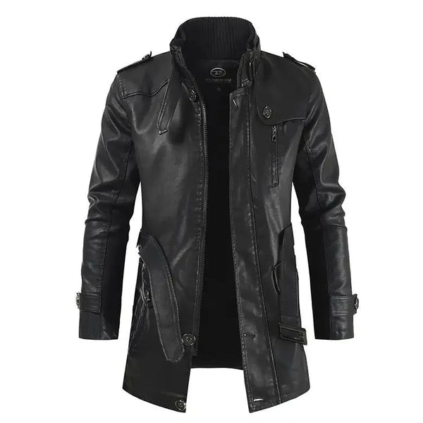 Veste de Moto Longue en Cuir Élégante