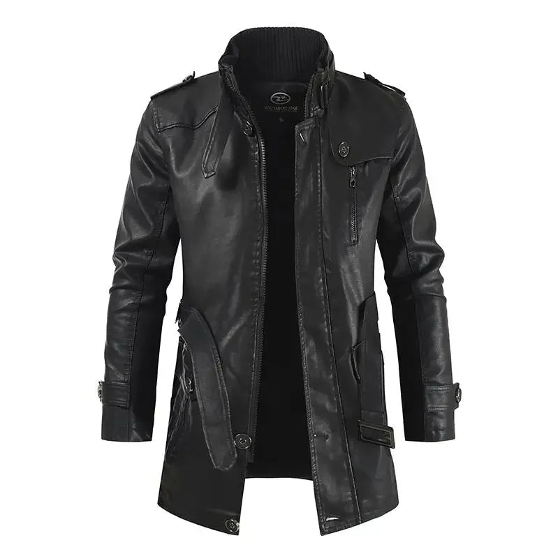 Veste de motard en cuir longue et élégante