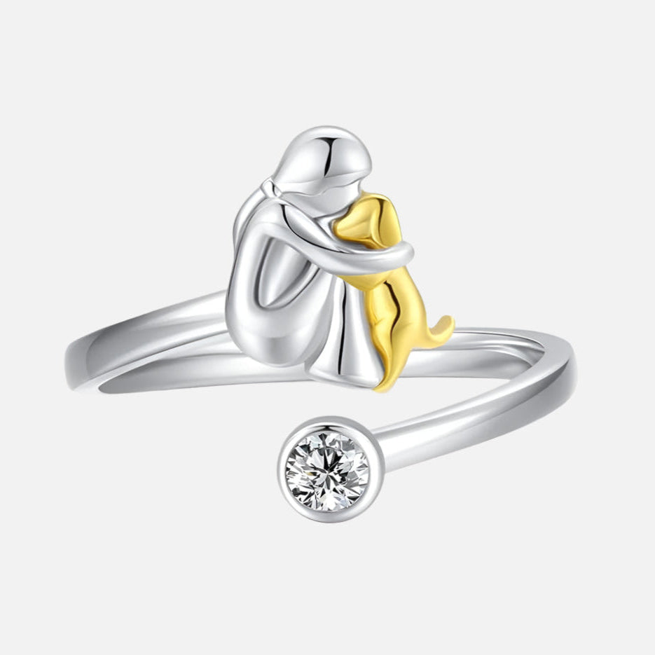 Silver Dog Ring wit Zirconia – Adjustable & Handmade