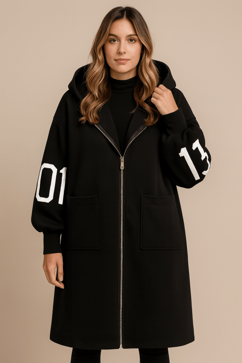 SELENE | MANTEAU LONG TRICOTÉ À CAPUCHE