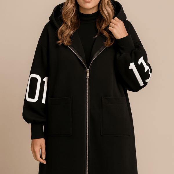 SELENE | MANTEAU LONG TRICOTÉ AVEC CAPUCHE