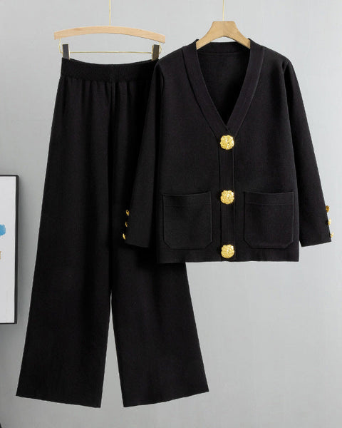Kathleen | Ensemble Tricot Élégant avec Boutons Dorés