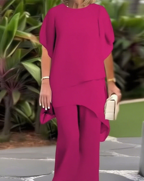Charming Irregular Top & Wide Leg Pants Set