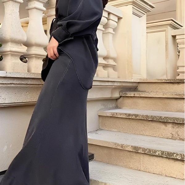 Evelore | Long-Sleeved Tie-Drawstring Shirt & Skirt Set - Effortless Style, Everyday Confidence